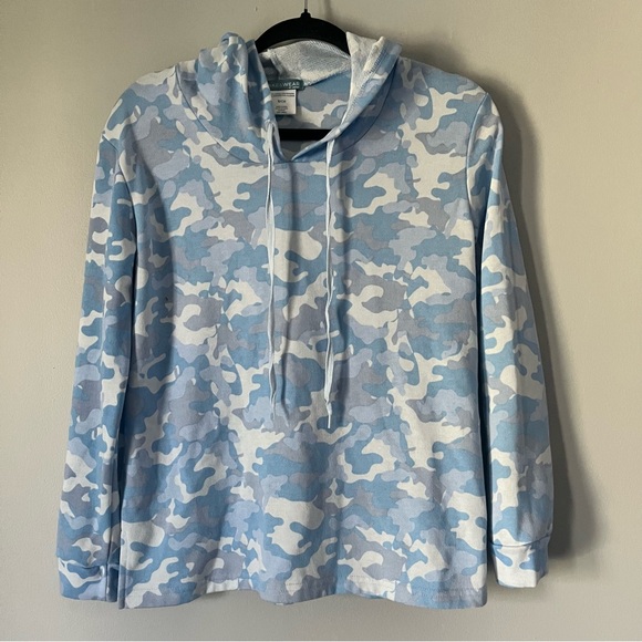 Wake & Wear by Ink & Ivy blue camo camouflage hoodie sweatshirt size small - Picture 1 of 3